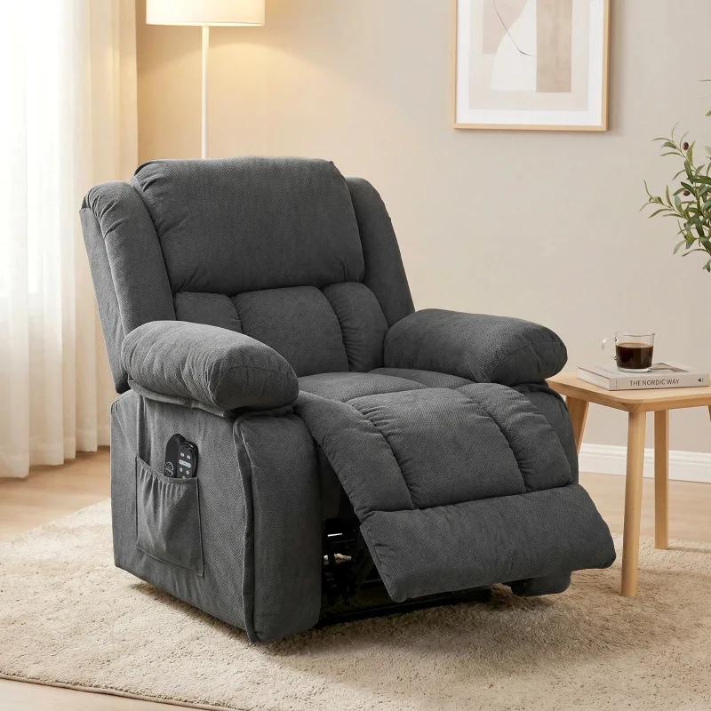 HOMCOM Overstuffed Power Lift Recliner Chair with Vibration Massage and Heat, Side Pockets, Pocket Spring, for Adults, Gray