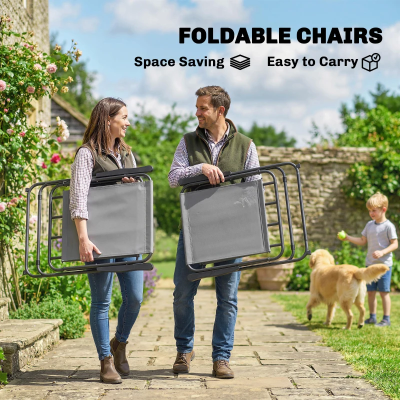 Outsunny 8 Piece Patio Table and Chairs Set with Folding Chairs, Tempered Glass Tabletop and Umbrella for Garden, Grey