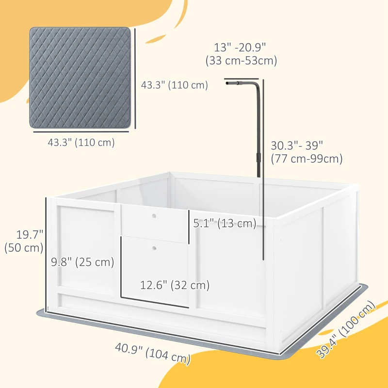 PawHut Whelping Box for Dogs with Retractable Light Stand, Waterproof Pad, Rail, Adjustable Height Door, 41" x 39"