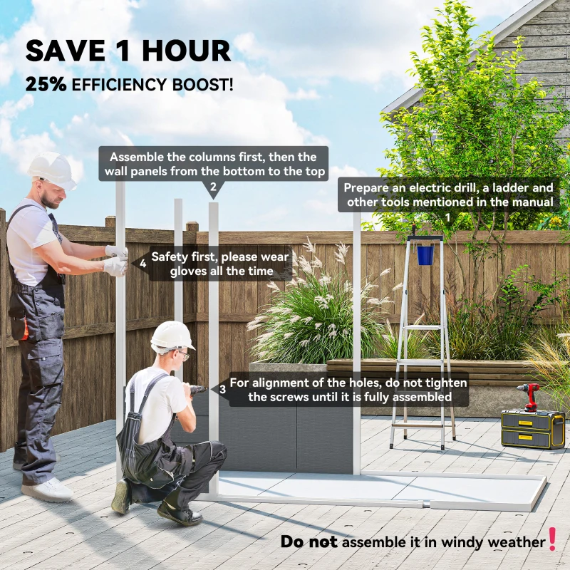 Outsunny 8' x 4' Plastic Outdoor Storage Shed with Floor, Window, Lockable Doors and Vents for Backyard Patio Lawn, Gray(m-4)