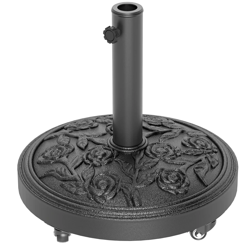 Outsunny 46 lbs Resin Round Patio Umbrella Base, Umbrella Stand with Wheels, Outdoor Umbrella Stand, Black
