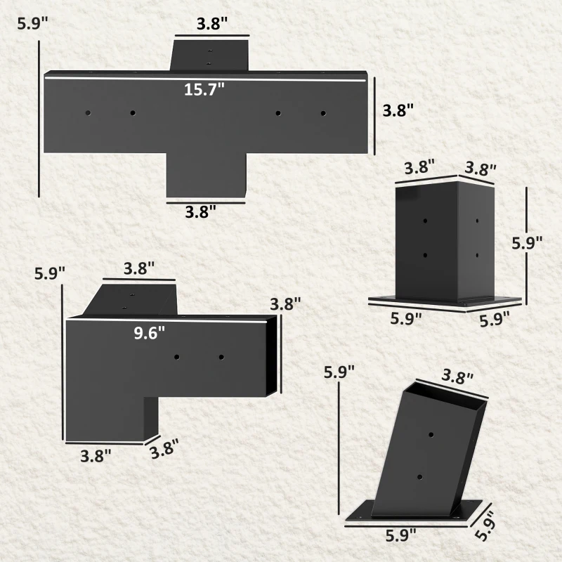 Outsunny Pergola Kit, 15° Slanted Pergola Brackets w/ 4-Way/3-Way Brackets, Post Bases, Wall Mounts for 3.6" X 3.6" Lumber, Black