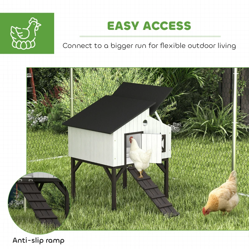 PawHut Chicken Coop Hen House with Nesting Box, Elevated Rabbit Hutch with Ramp, Asphalt Openable Roof and Elevated Legs