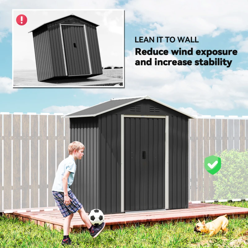 Outsunny 6.5x3.5ft Metal Garden Storage Shed for Outdoor Tool Storage with Double Sliding Doors and Vents, Dark Grey