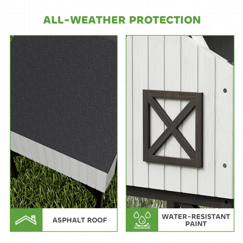 PawHut Chicken Coop Hen House with Nesting Box, Elevated Rabbit Hutch with Ramp, Asphalt Openable Roof and Elevated Legs