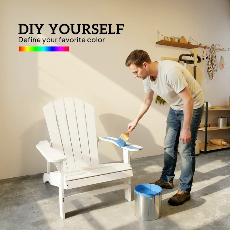 Outsunny Wood Adirondack Chair, Outdoor Patio Muskoka Chair with Slatted Design for Deck, Garden, Backyard, Fire Pit, White