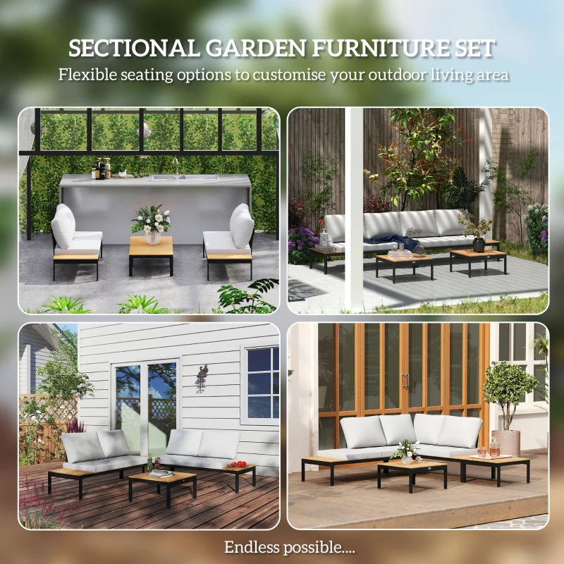 Outsunny 4 Piece L Shaped Garden Furniture Set, 4 Seater Outdoor Corner Garden Set, 2 Loveseats, 2 Coffee Tables, Teak