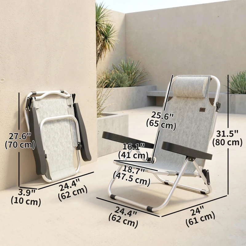Outsunny Folding Beach Chair Set of 2, Reclining Backpack Beach Camping Chairs with 4-Position Adjustable Backrest