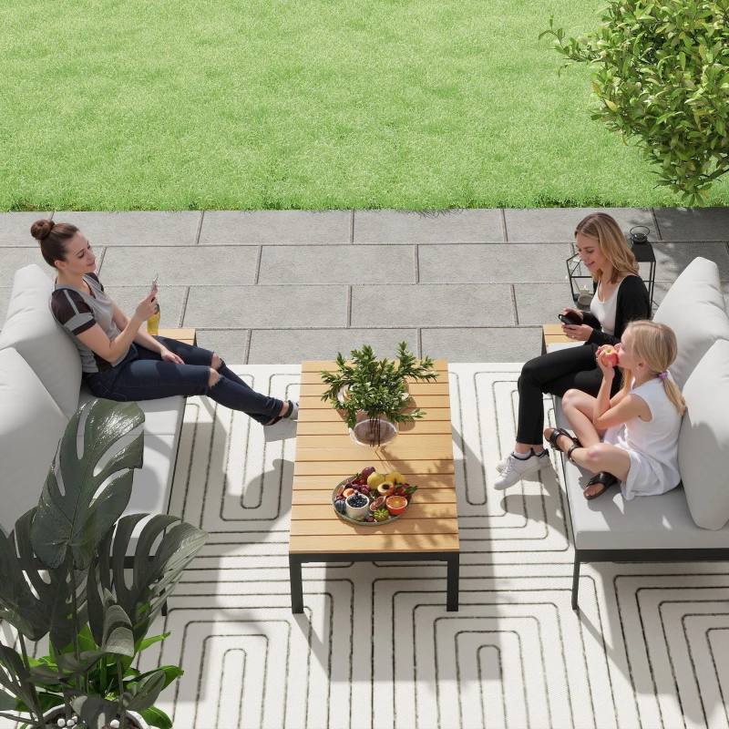 Outsunny 4 Piece L Shaped Garden Furniture Set, 4 Seater Outdoor Corner Garden Set, 2 Loveseats, 2 Coffee Tables, Teak