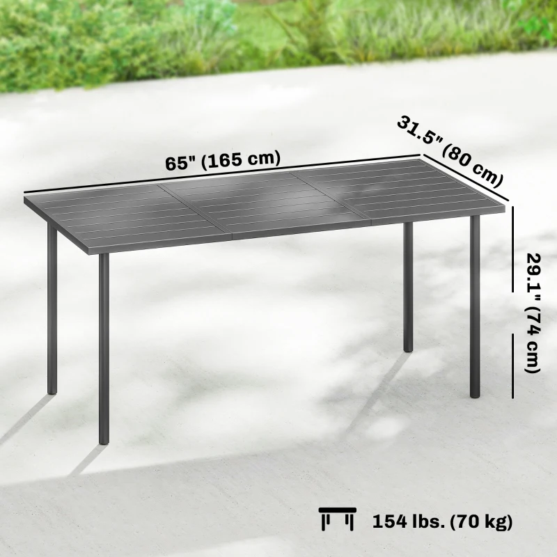 Outsunny 65" x 31.5" Outdoor Dining Table for 6, Metal Rectangular Patio Dining Table with Metal Slatted Top