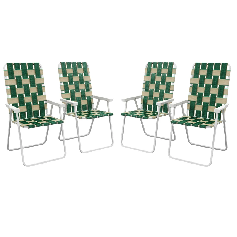 Outsunny Set of 4 Folding Patio Chairs, Portable Chair Set with Armrests for Camping, Garden, Pool, Beach, Green