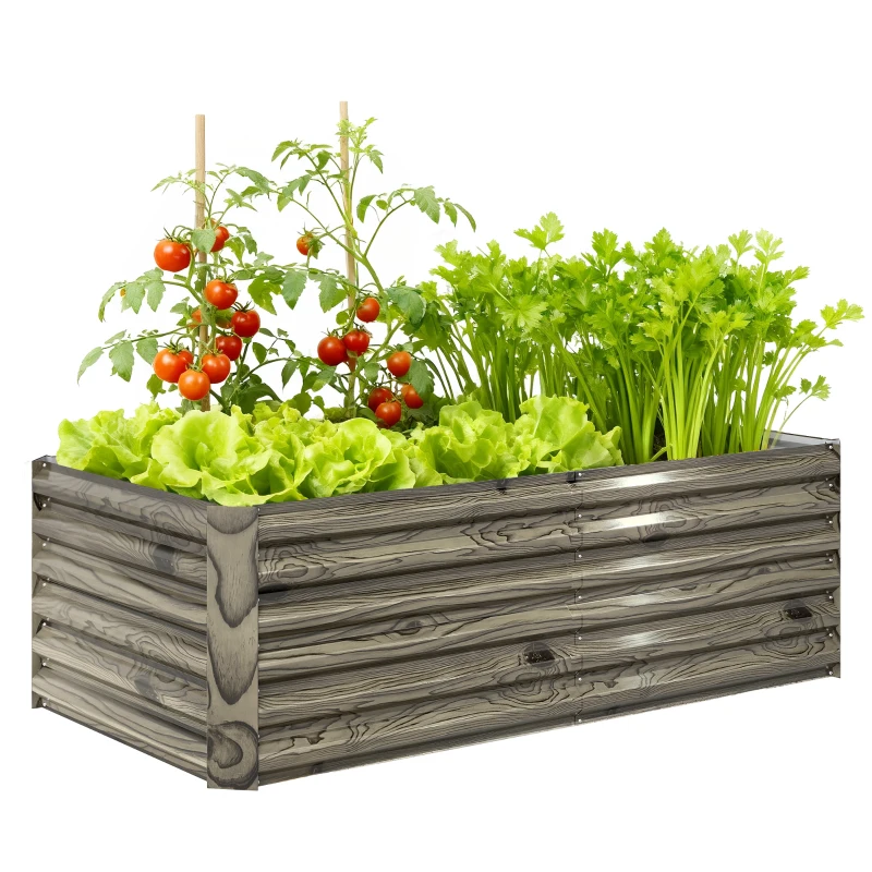 Outsunny 6' x 3' x 2' Raised Garden Bed, Galvanized Planter Box for Growing Flowers, Herbs and Vegetables, Light Wood Effect