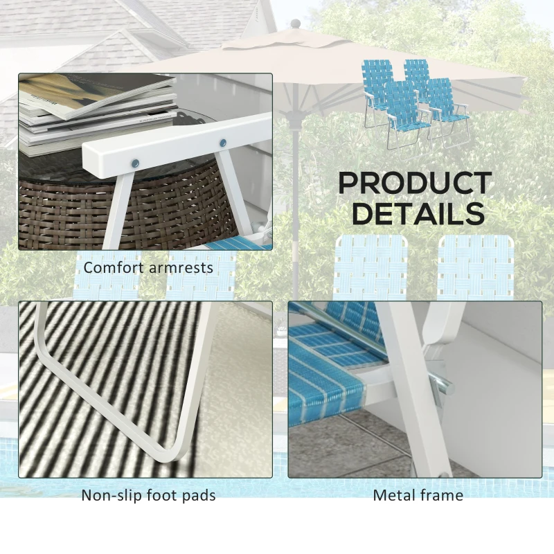 Outsunny Set of 4 Folding Patio Chairs, Portable Chair Set with Armrests for Camping, Garden, Pool, Beach, Backyard, Blue