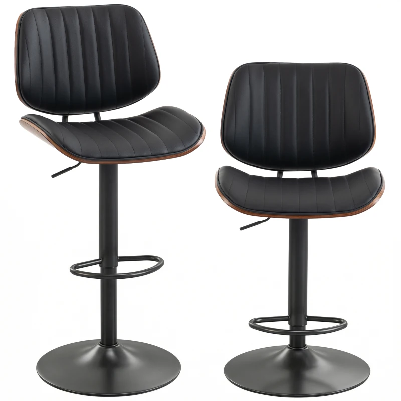 HOMCOM Bar Stools Set of 2, Swivel Counter Height Barstools with Back, Adjustable Height, Black
