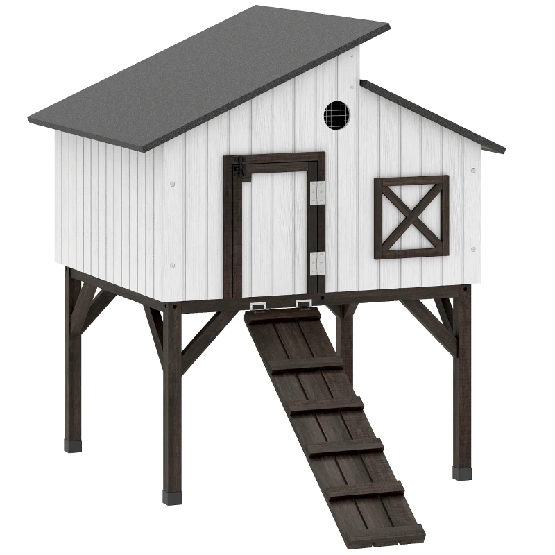 PawHut Chicken Coop Hen House with Nesting Box, Elevated Rabbit Hutch with Ramp, Asphalt Openable Roof and Elevated Legs