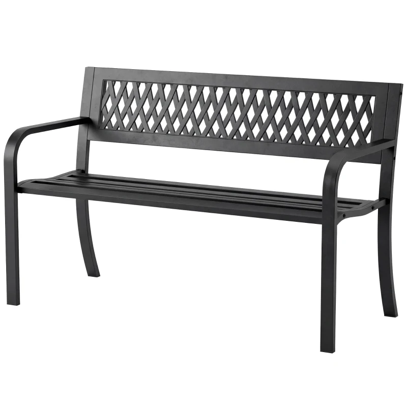 Outsunny Outdoor Bench with Floral Backrest 2 Seater Garden Bench with Armrests for Yard Park Balcony Black