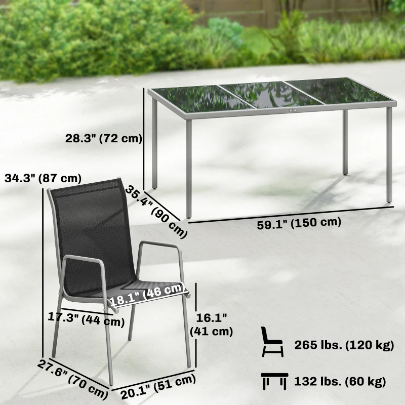 Outsunny 7 Piece Garden Dining Set, Garden Furniture Set with Rectangle Table and 6 Stackable Chairs
