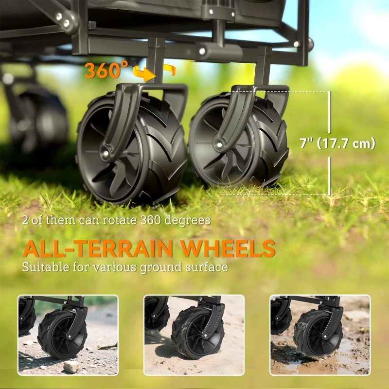 Outsunny 80L Folding Wagon Cart with Wheels, Heavy-Duty Collapsible Wagon with Removable Canopy, Adjustable Handle, Black