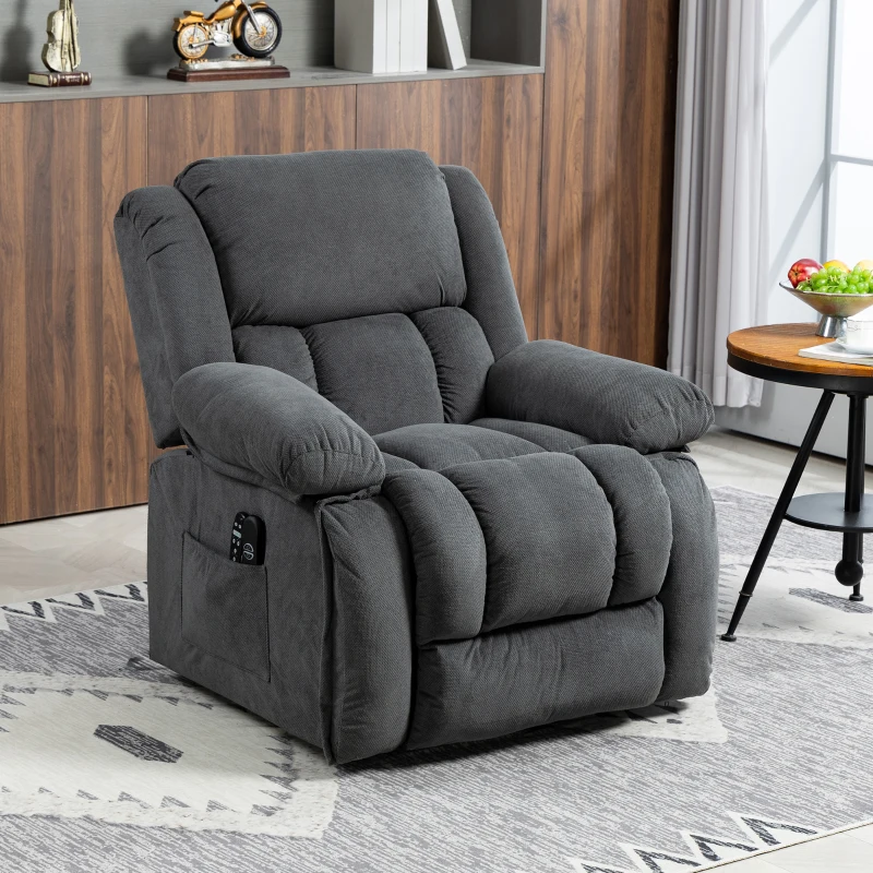 HOMCOM Overstuffed Power Lift Recliner Chair with Vibration Massage and Heat, Side Pockets, Pocket Spring, for Adults, Gray