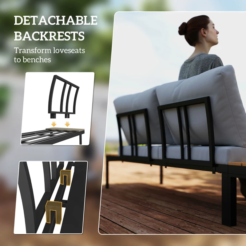 Outsunny 4 Piece L Shaped Garden Furniture Set, 4 Seater Outdoor Corner Garden Set, 2 Loveseats, 2 Coffee Tables, Teak