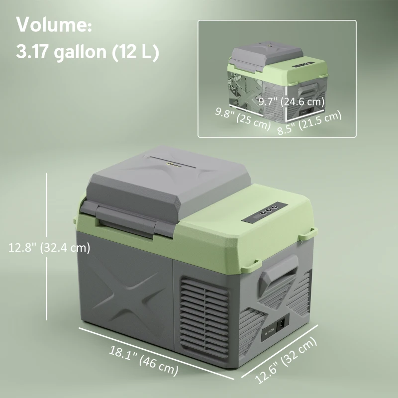 Outsunny 12 Volt Car Refrigerator, 12QT Car Fridge Electric Cooler, 12/24V DC and 110-240V AC, -68℉~68℉, Portable Refrigerator