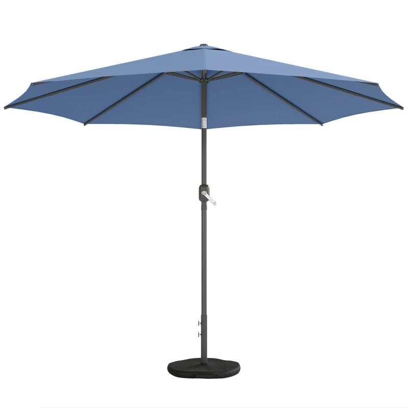 Outsunny 10' x 10' Round Market Umbrella with Base and Sandbag, Patio Umbrella with Crank Handle and Tilt, Blue