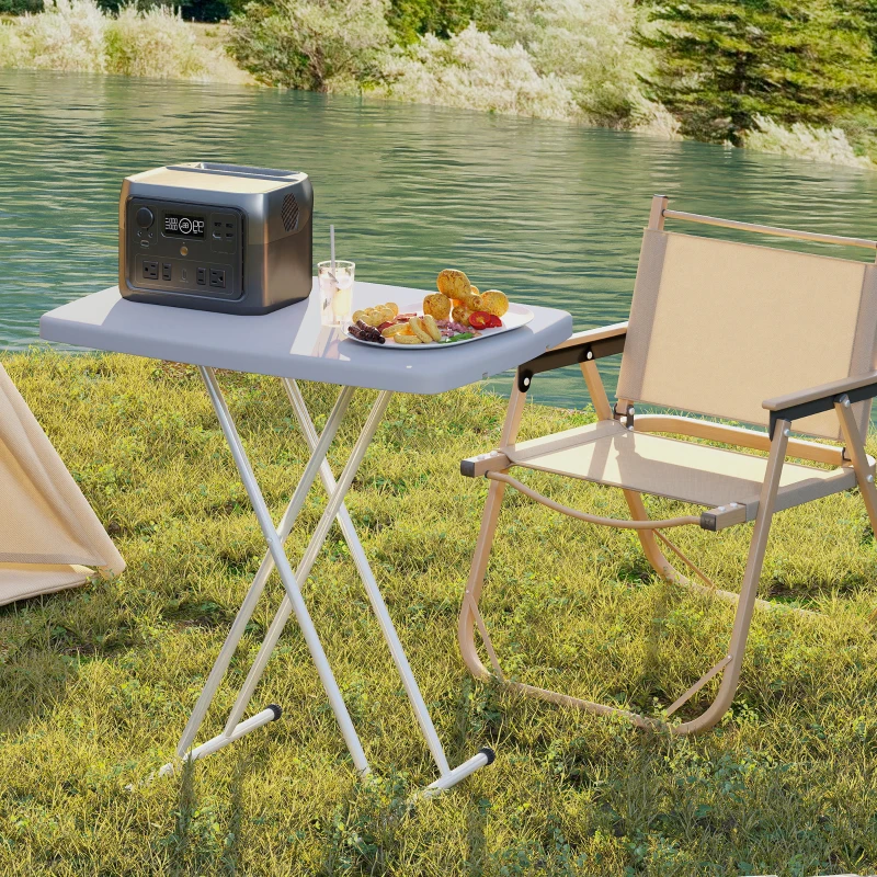 Outsunny Portable Patio Side Table, Height Adjustable Outdoor Side Table, Folding Balcony Table with Metal Frame, Dark Grey