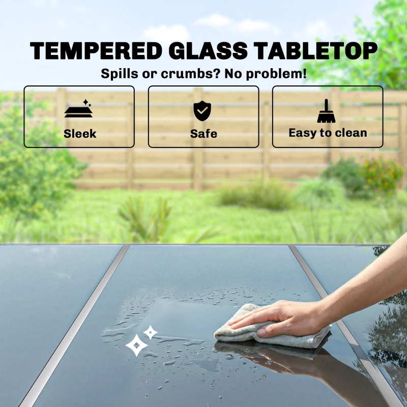 Outsunny 7 Piece Garden Dining Set, Garden Furniture Set with Rectangle Table and 6 Stackable Chairs