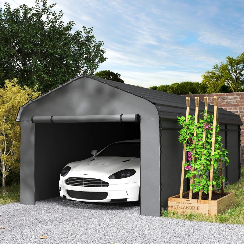 Outsunny 12' x 20' Metal Carport, Heavy Duty Garage Car Canopy with Galvanized Metal Roof and Removable Sidewalls, Dark Gray