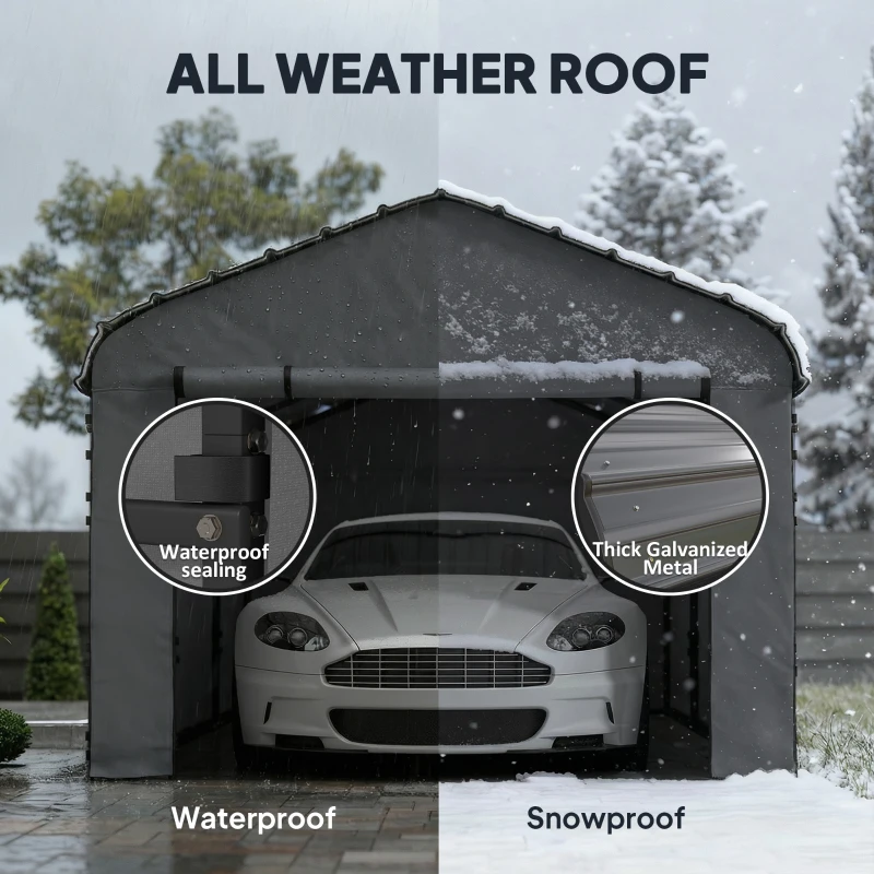Outsunny 12' x 20' Metal Carport, Heavy Duty Garage Car Canopy with Galvanized Metal Roof and Removable Sidewalls, Dark Gray