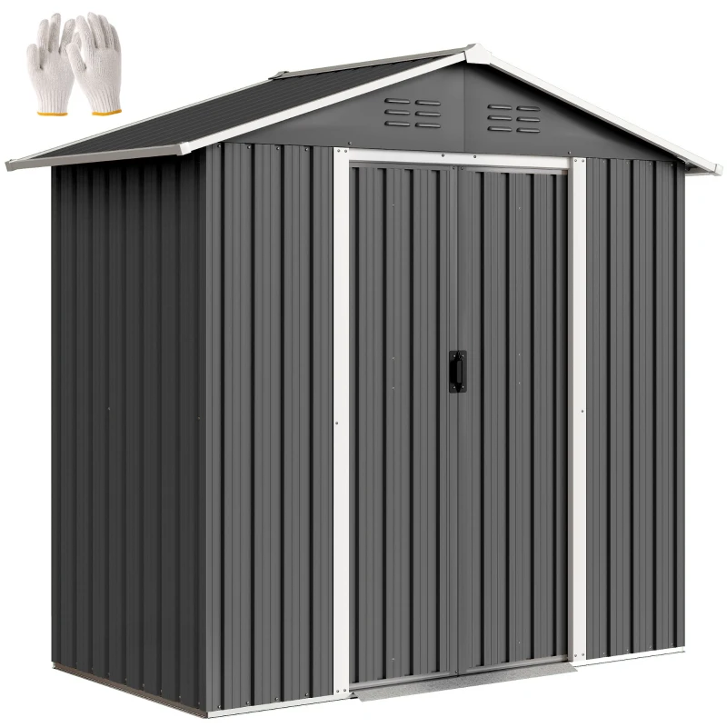 Outsunny 6.5x3.5ft Metal Garden Storage Shed for Outdoor Tool Storage with Double Sliding Doors and Vents, Dark Grey
