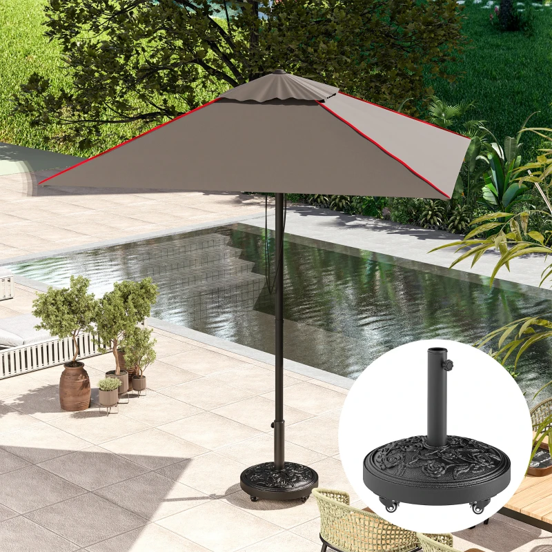 Outsunny 46 lbs Resin Round Patio Umbrella Base, Umbrella Stand with Wheels, Outdoor Umbrella Stand, Black