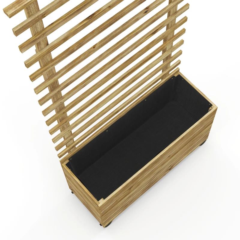 Outsunny Wooden Planter with Trellis, Raised Garden Bed with 4 Wheels for Climbing Plants, 30" x 12" x 61", Nature Wood