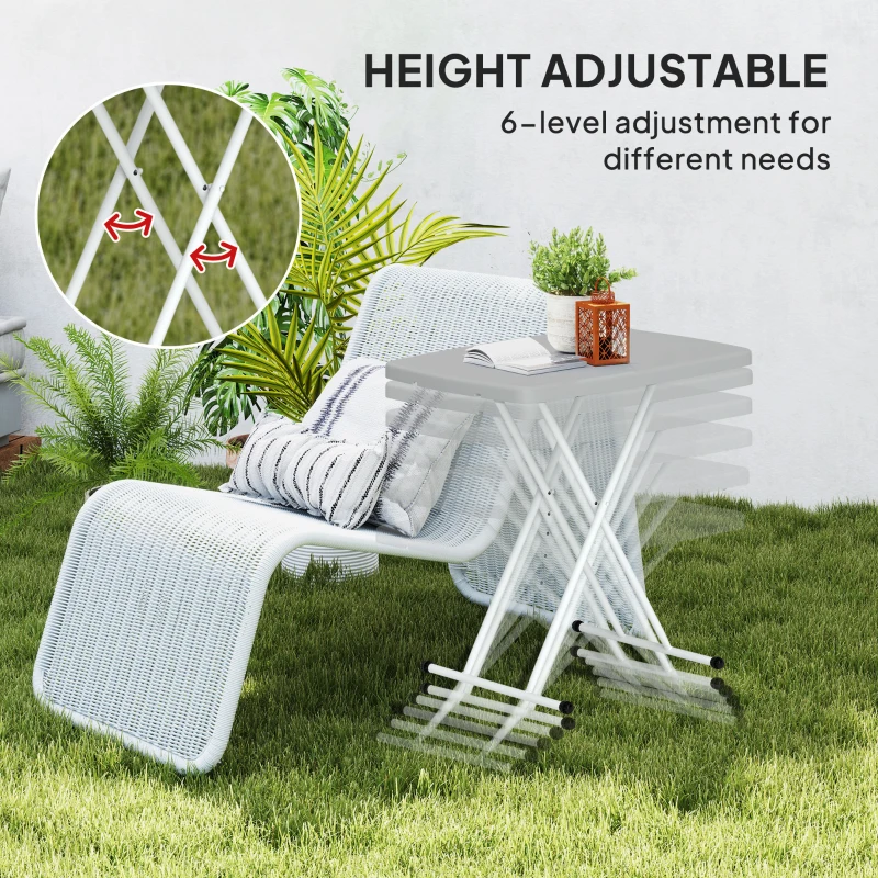 Outsunny Portable Patio Side Table, Height Adjustable Outdoor Side Table, Folding Balcony Table with Metal Frame, Dark Grey