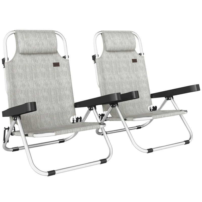 Outsunny Folding Beach Chair Set of 2, Reclining Backpack Beach Camping Chairs with 4-Position Adjustable Backrest