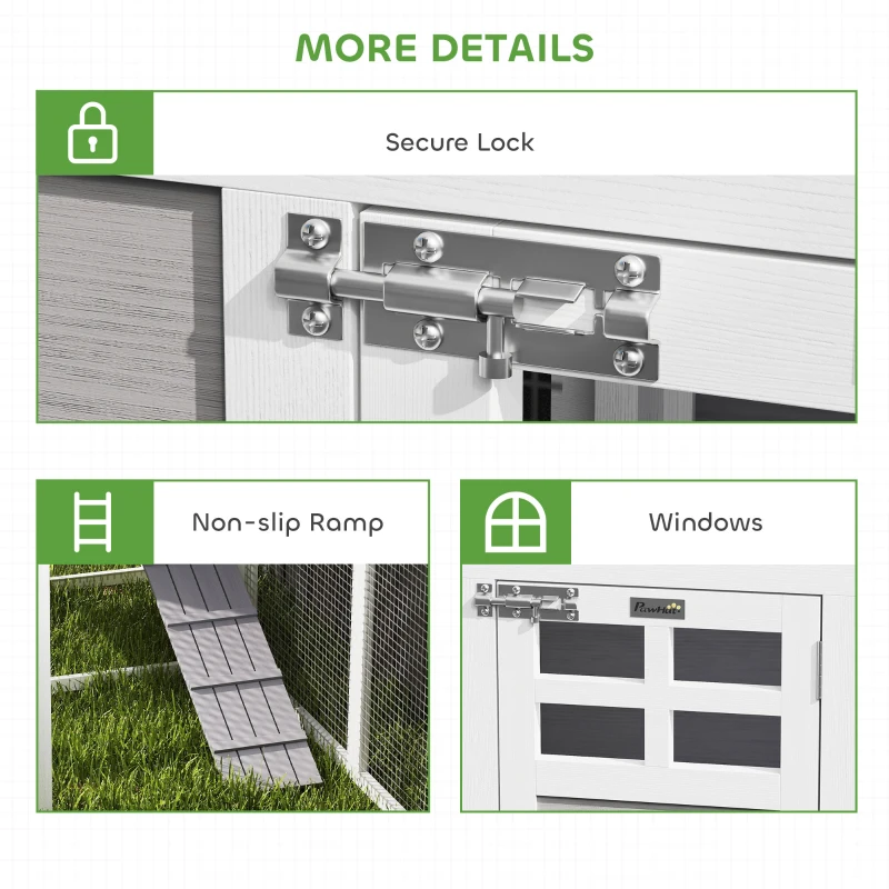 PawHut Chicken Coop with Run, L-Shaped Wooden Chicken House with 2 Houses, Outdoor Hen House with Waterproof Roof and Ramps