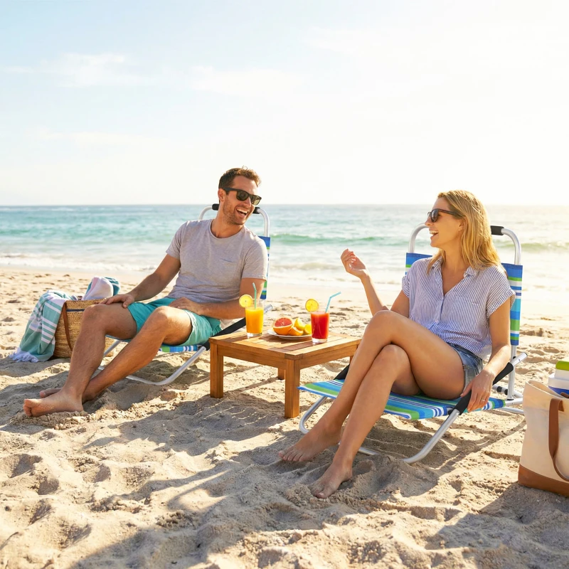 Outsunny Beach Chair Set of 2, Folding Backpack Beach Chairs, Outdoor Lounge Chair with Hidden Pocket for Patio, Pool