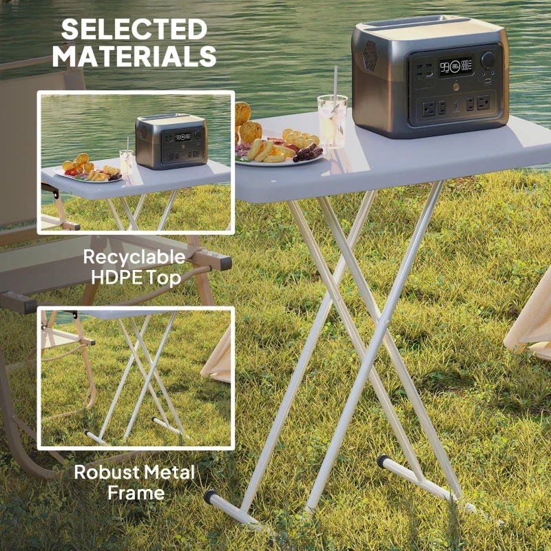 Outsunny Portable Patio Side Table, Height Adjustable Outdoor Side Table, Folding Balcony Table with Metal Frame, Dark Grey