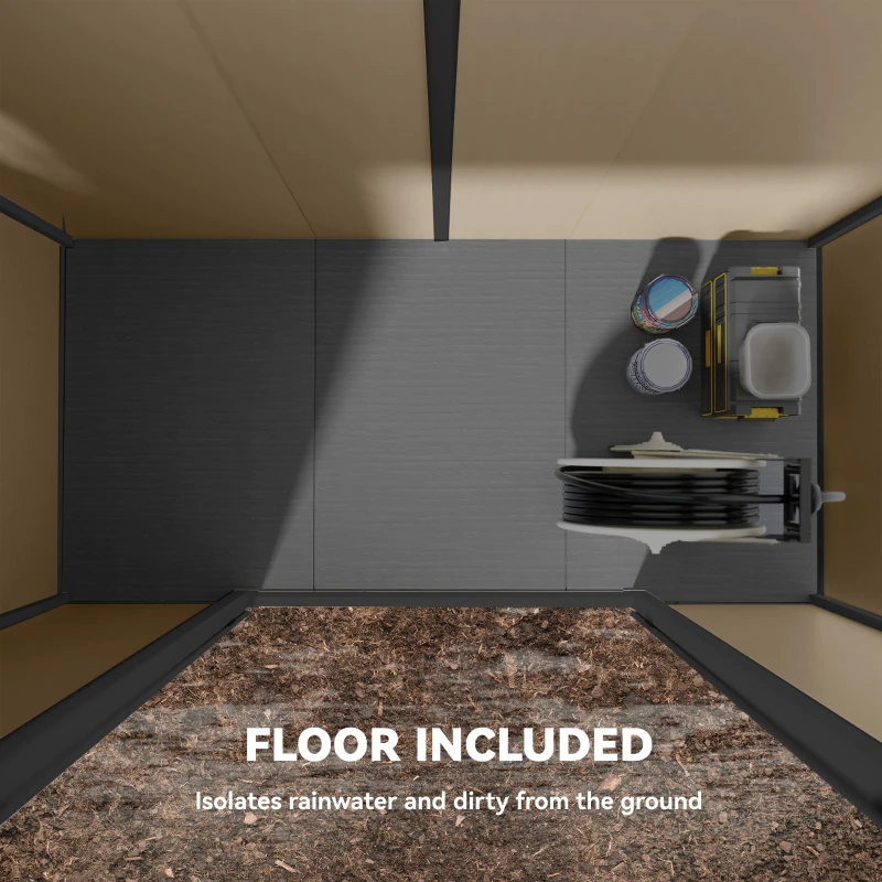 Outsunny 8' x 4' Plastic Outdoor Storage Shed with Floor, Window, Lockable Doors and Vents for Backyard Patio Lawn, Light Brown