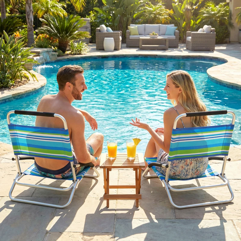 Outsunny Beach Chair Set of 2, Folding Backpack Beach Chairs, Outdoor Lounge Chair with Hidden Pocket for Patio, Pool