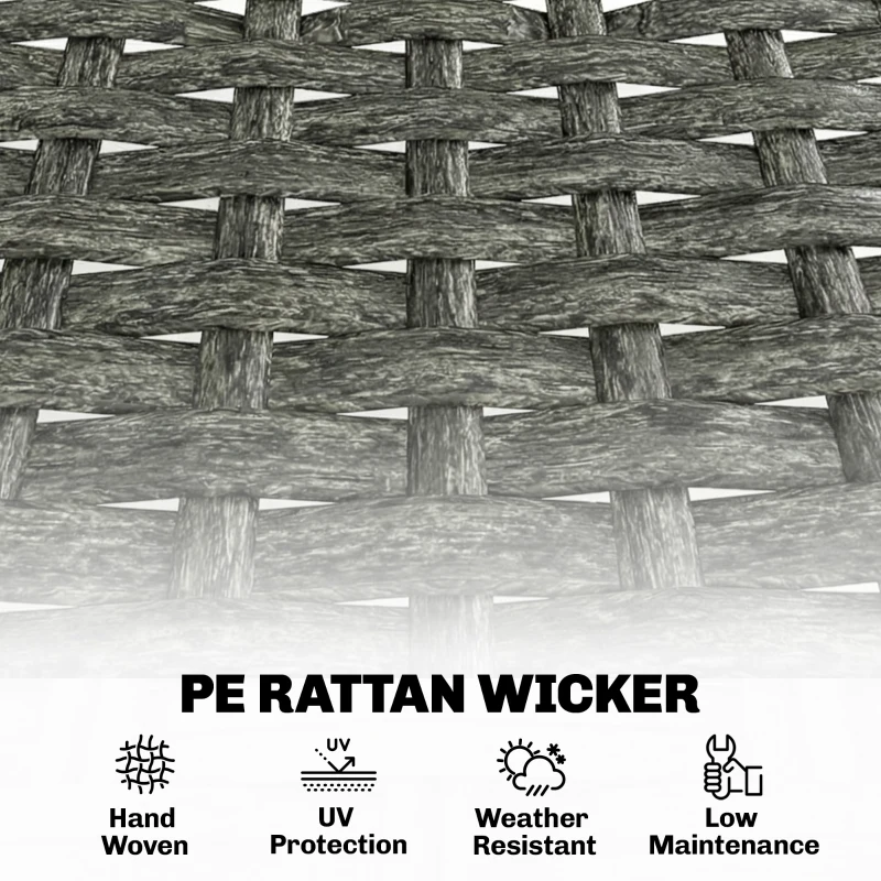 Outsunny 3 Piece Wicker Patio Furniture Set, Outdoor Bistro Set with Steel Table, Rattan Outdoor Conversation Furniture, Grey