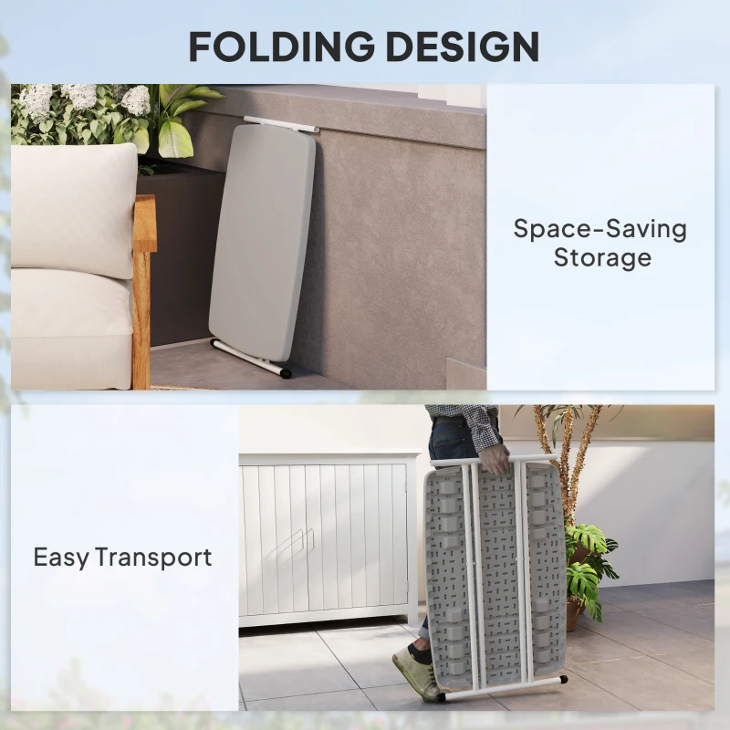 Outsunny Portable Patio Side Table, Height Adjustable Outdoor Side Table, Folding Balcony Table with Metal Frame, Dark Grey