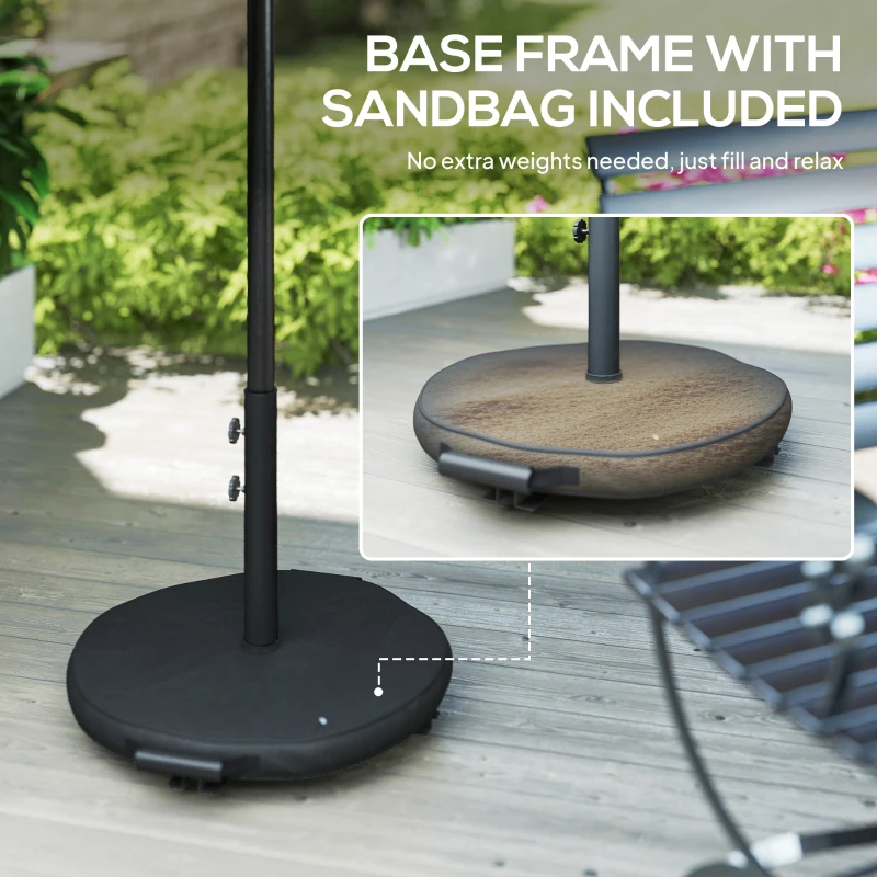 Outsunny 10' x 10' Round Market Umbrella with Base and Sandbag, Patio Umbrella with Crank Handle and Tilt, Blue