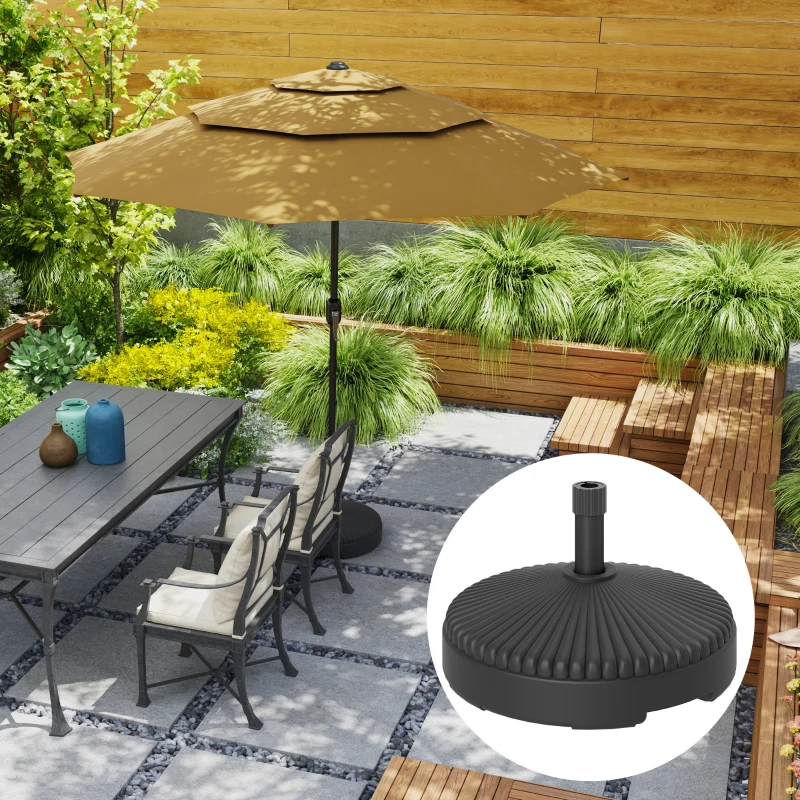 Outsunny Round Plastic Patio Umbrella Base Parasol Holder Outdoor Umbrella Stand, Filled Up to 62lbs with Sand or 51lbs with Water for Garden, Poolside, Black