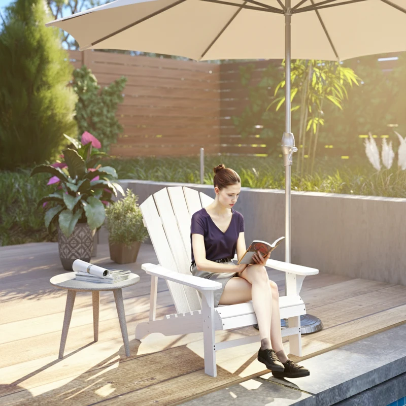 Outsunny Wood Adirondack Chair, Outdoor Patio Muskoka Chair with Slatted Design for Deck, Garden, Backyard, Fire Pit, White