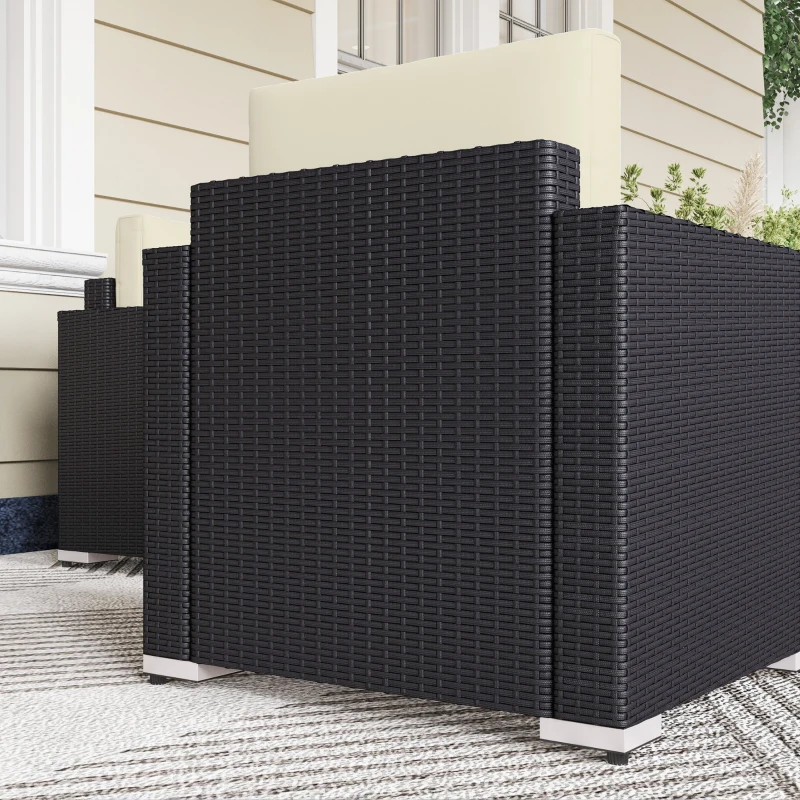 Outsunny Outdoor Furniture with Table, Wicker Furniture with Loveseat and 2 Chair for Garden, Poolside, Cream