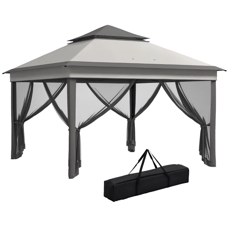 Outsunny 10.7 x 10.7ft Pop Up Gazebo, Adjustable Instant Sun Shelter with UV30+ Roof Cover, Removable Mesh Curtains, Light Grey