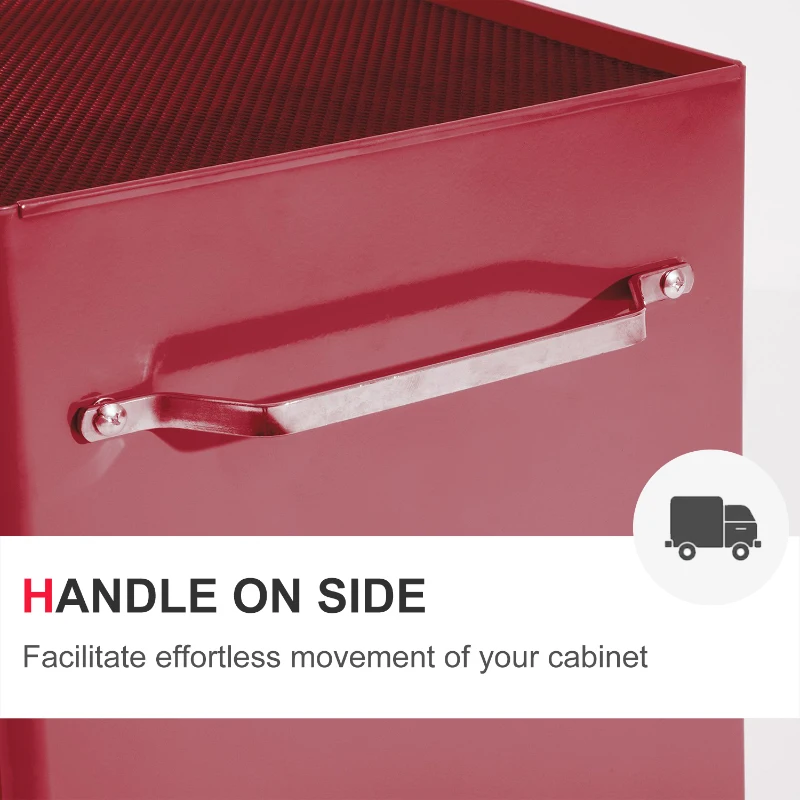 HOMCOM 5-Drawer Rolling Tool Cabinet on Wheels, Lockable Tool Chest, Tool Organizer for Garage, Factory and Workshop, Red