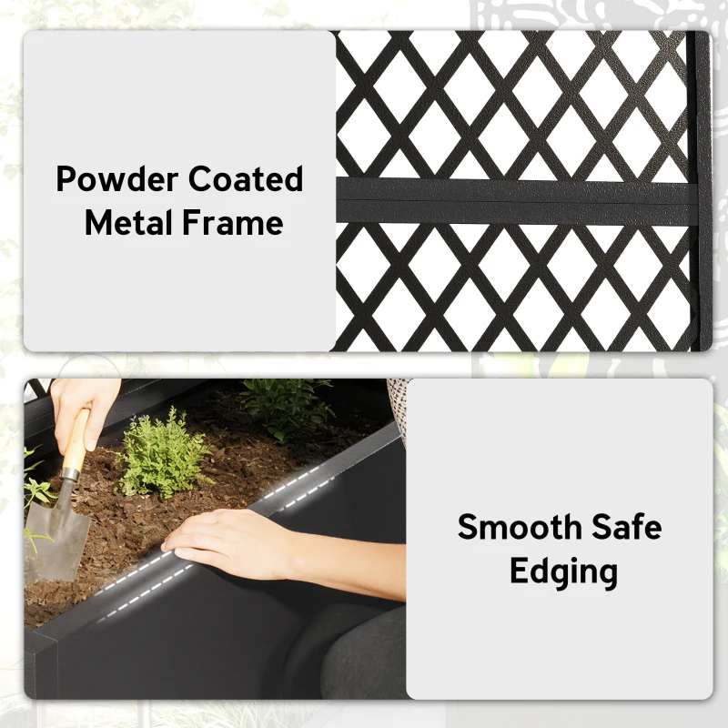 Outsunny Metal Planter Box with Trellis, Raised Garden Bed with Trellis, Diamond Lattice Privacy Planter for Climbing Plants