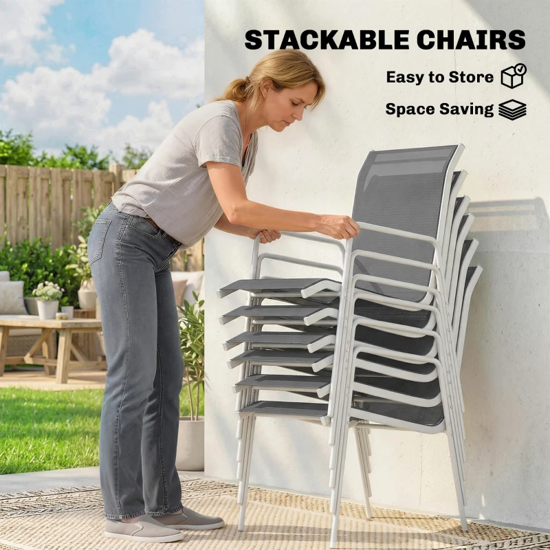 Outsunny 7 Piece Garden Dining Set, Garden Furniture Set with Rectangle Table and 6 Stackable Chairs